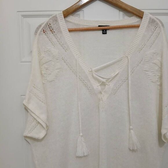 Torrid womens 2xl open knit linen cotton cream ivory shirt top sheer - Picture 3 of 8